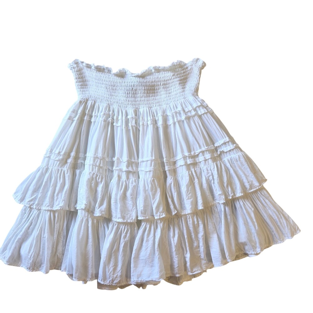Lauren Ralph Lauren White Tiered Smocked Ruffle Mini Skirt 6 Boho Cotton Lined